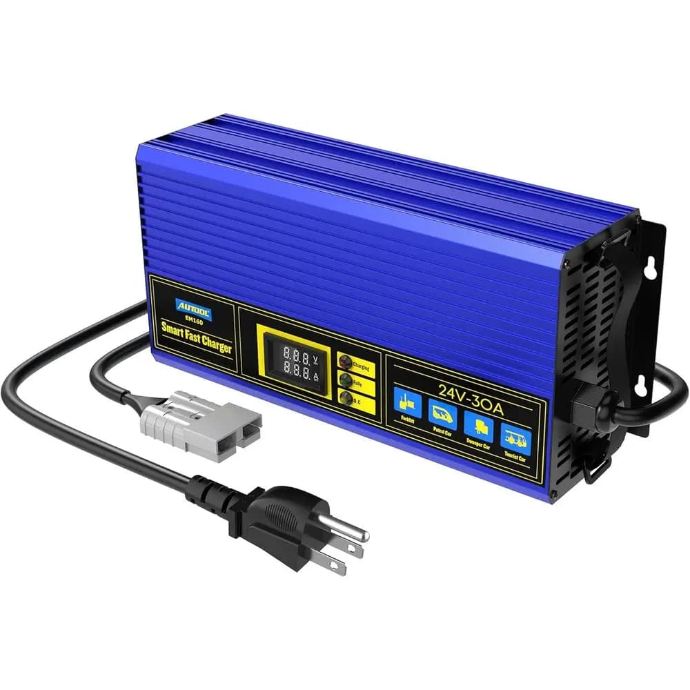 Vehicle charger, fully automatic 24V 30A smart charger, battery tester analyzer forklifts, club, car, golf