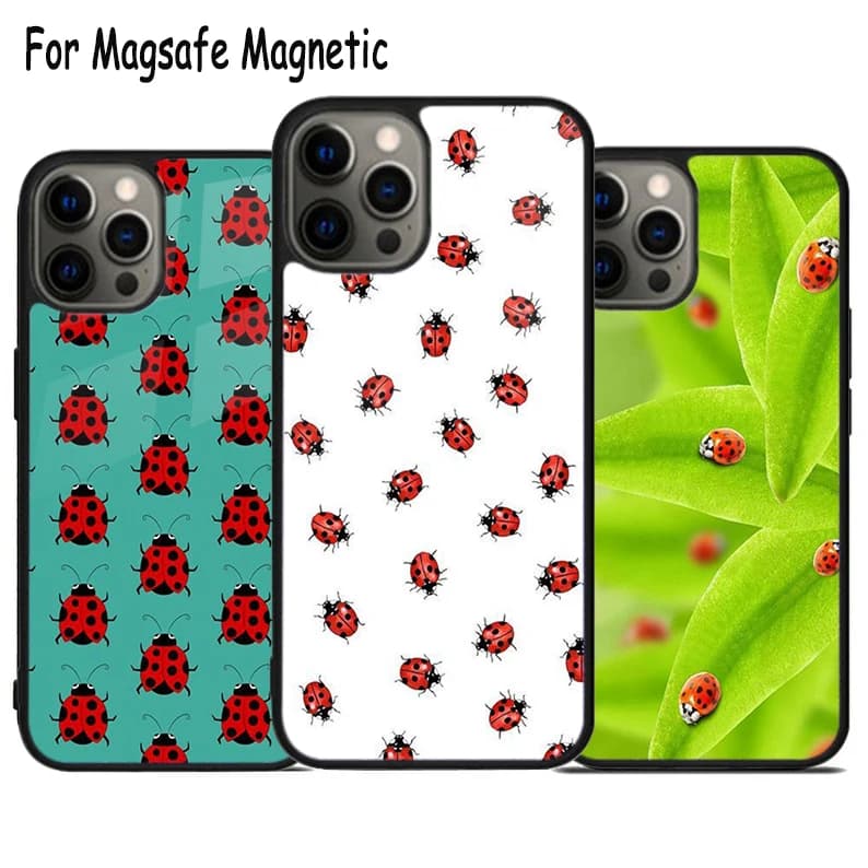 Cover Magnetica Wireless Ladybug Beetle per iPhone 17 Air 15 16 16e 14 13 11 12 Pro Max Plus con Ricarica Magsafe