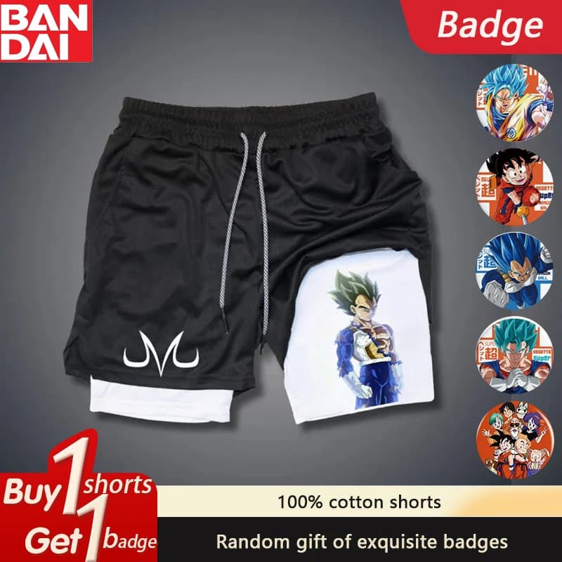 Dragon Ball Japanese Animation Double-layer Shorts Men's Fashion Summer Beach Fitness Sports Breathable Casual Shorts
