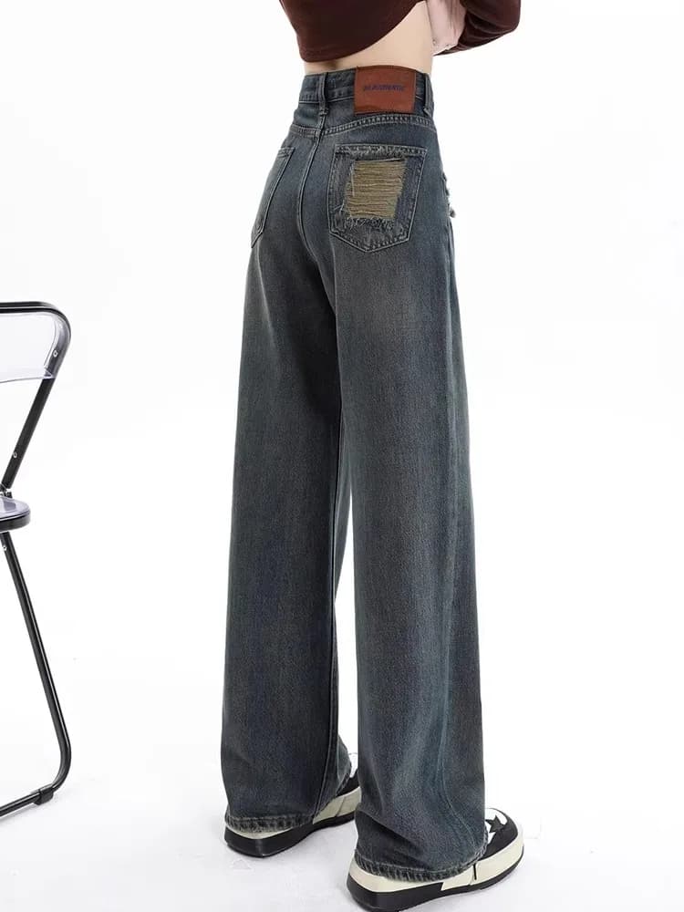 Retro High Waist Straight Leg Jeans Women's 2024 New Narrow Version Wide Leg Pants Versatile Long Trendy Trousers