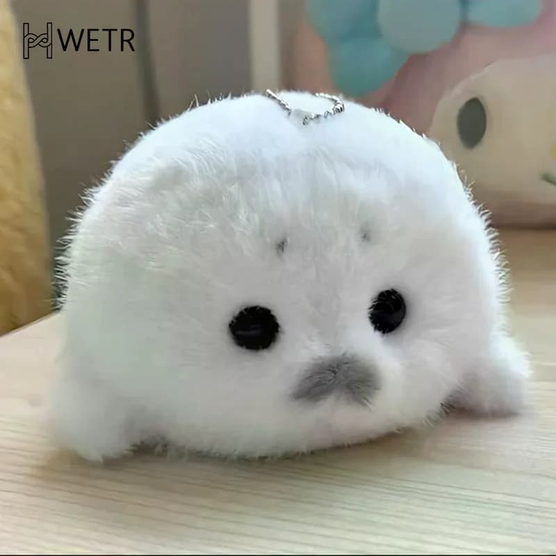 Portachiavi in peluche a forma di foca grigia morbida, ciondolo animale in peluche a forma di foca bianca, portachiavi alla moda, accessori per chiavi auto, ornamenti per auto