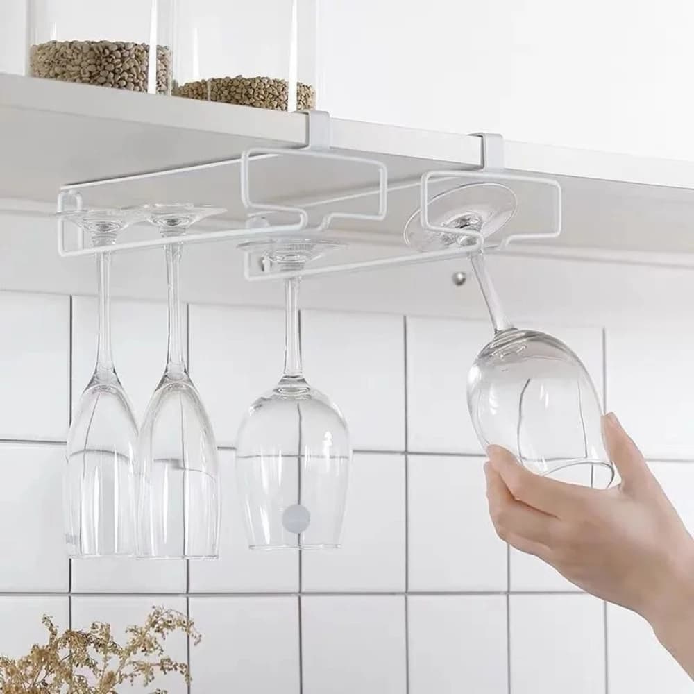 Portabottiglie per Vino Rosso con Supporto per Bicchieri, Mensola di Stoccaggio Senza Foratura, Organizzatore con Drenaggio Invertito per Casa e Cucina