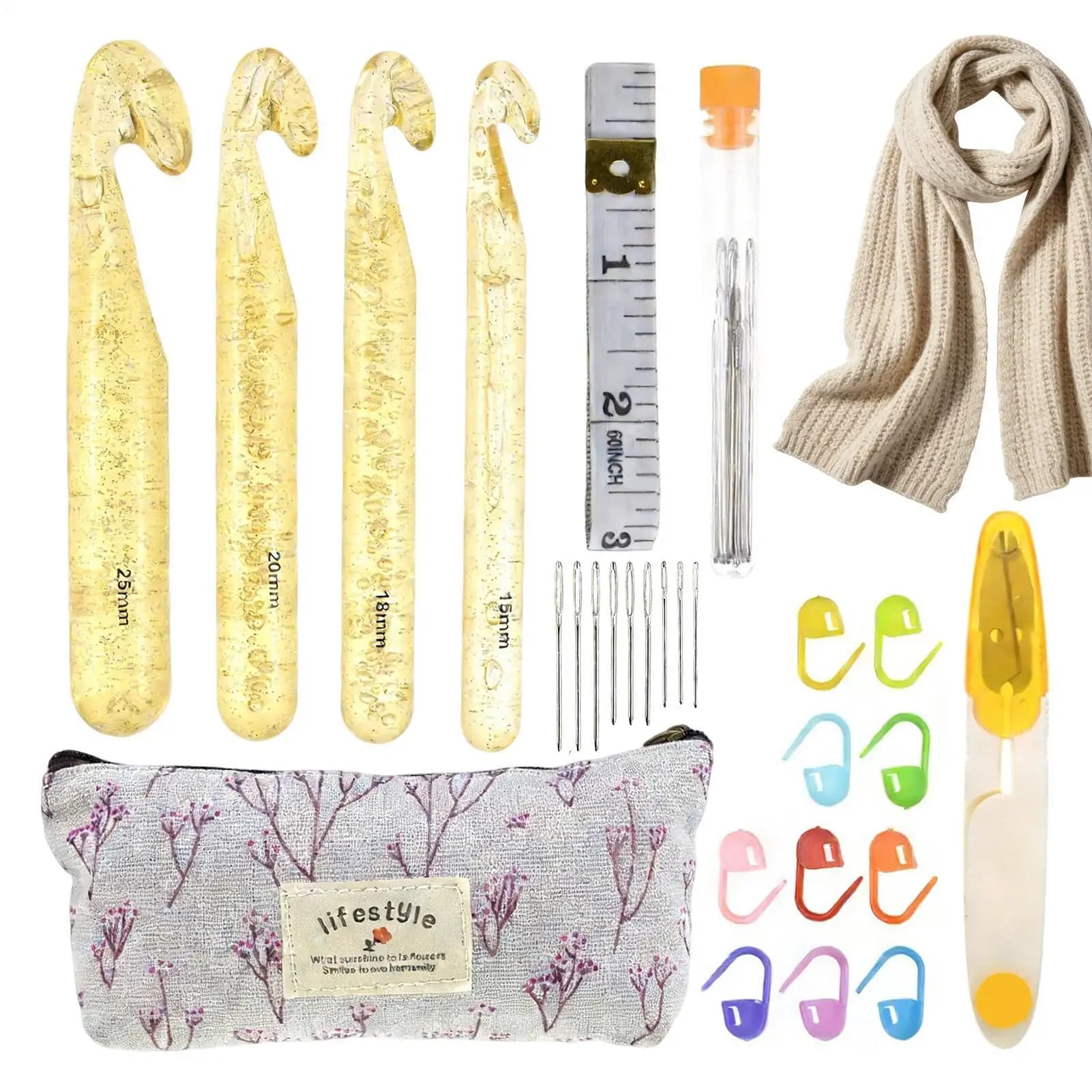 Kit di aghi da maglia 4 pezzi, set di uncinetti, set di ganci per maglia, uncinetto con paillettes e cristalli, strumenti fai da te per principianti e adulti