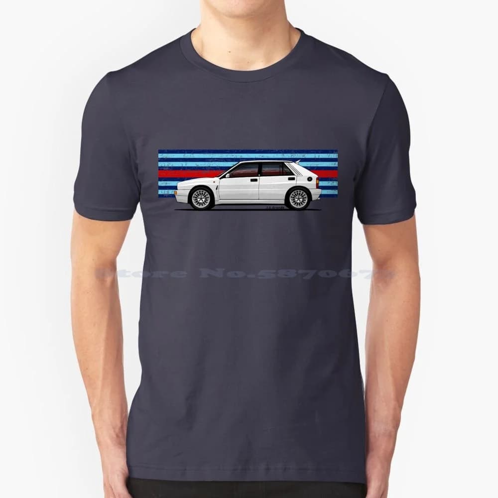 My Drawing Of The Rally Car In White Color T Shirt 100% Cotton Tee Lancia Delta Integral Evo Rally Champion Classic Racing