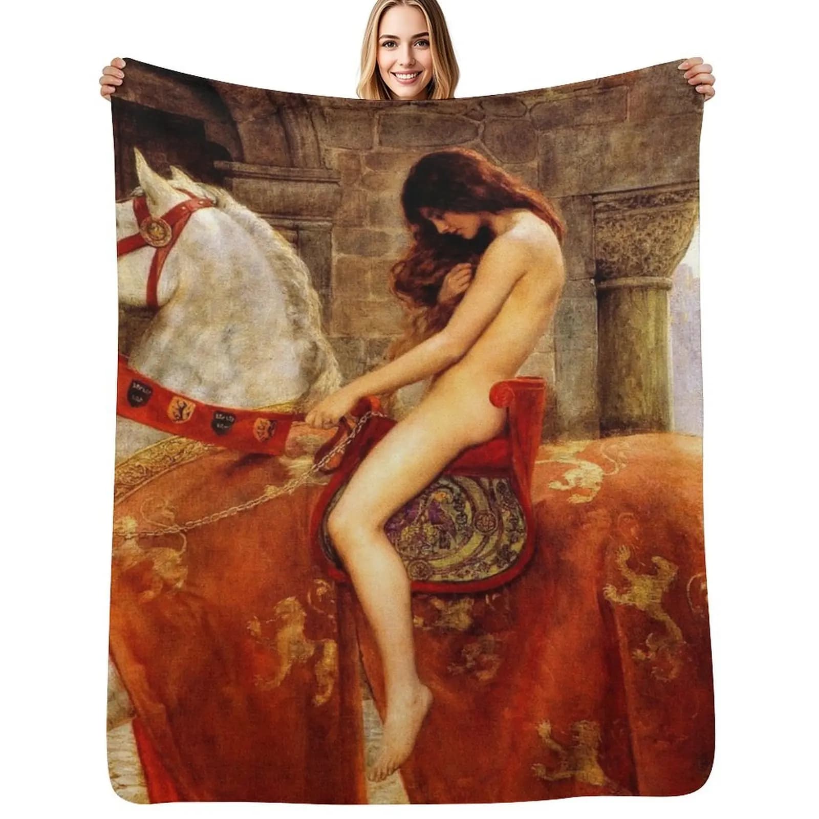 Lady Godiva by John Collier Throw Blanket Stylish Warm Blanket for Living Room Bedroom
