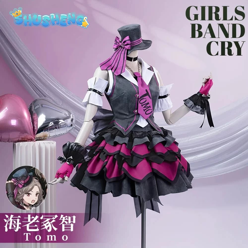 Nuovo Costume Cosplay Ebizuka Tomo Anime GIRLS BAND CRY, Abito Sweet Lolita con Cappello, Guanti e Calzini per Feste di Halloween