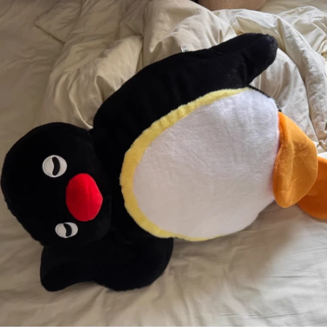 65cm Authentic Pingu Penguin Lying Flat Plush Pillow Cute Soft Stuffed Doll Sofa Bedside Cushion For Girls Sleeping Hugging Toy