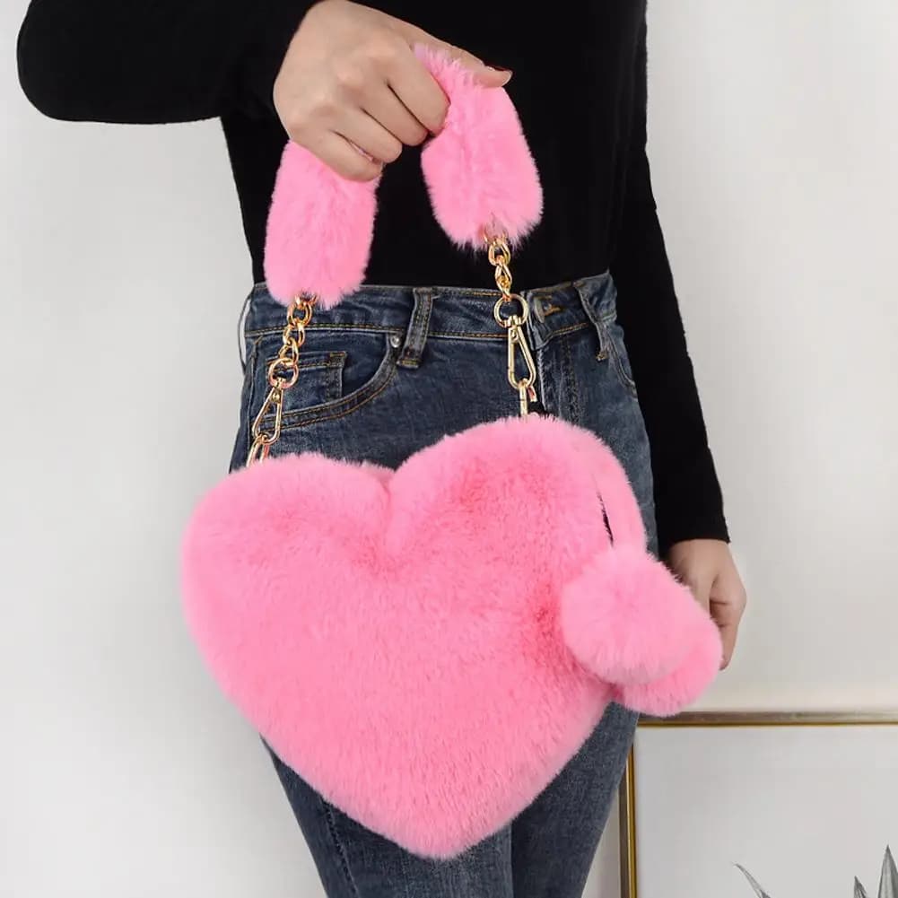 Borse Invernali in Pelliccia Sintetica per Donne, Graziose Borse a Tracolla a Forma di Cuore, Pochette Femminili Carine, Borse Messenger a Forma di Cuore