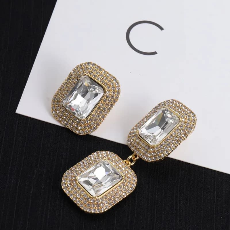 2024 Orecchini quadrati di fascia alta di moda AB con strass intarsiati per l'industria pesante di lusso leggero Orecchini Orecchini da donna