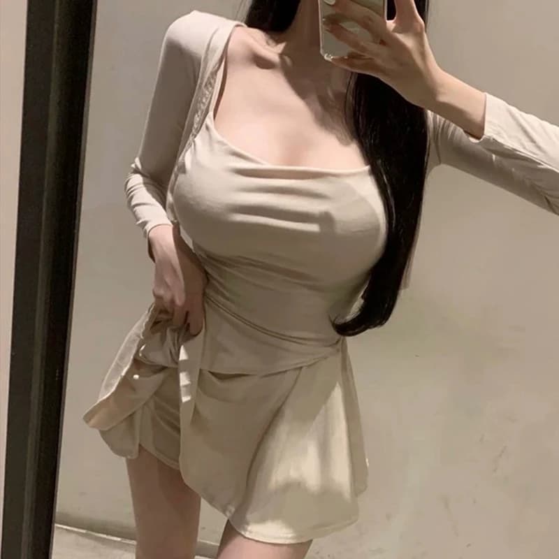 Sexy Short Sexy Tank Top And Cardigan Vest Half-length Skirt Three-piece Set for Women Dongda Gate New Arrival Body-shaping