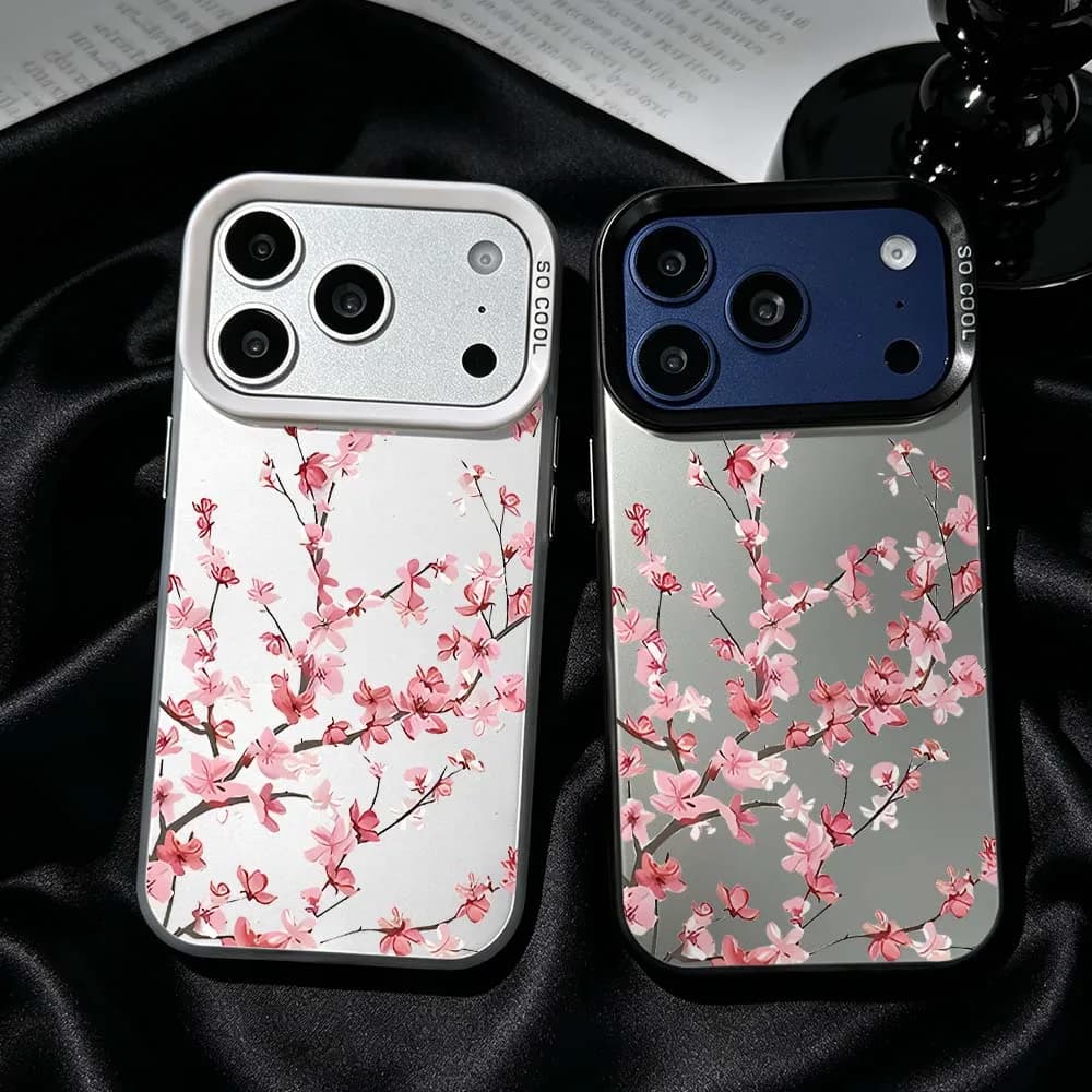 Pink Plum Blossom Branch Phone Case For iPhone 17 Air 16 15 14 13 12 Mini 11 Pro Max Plus Shockproof Plating Matte Cover