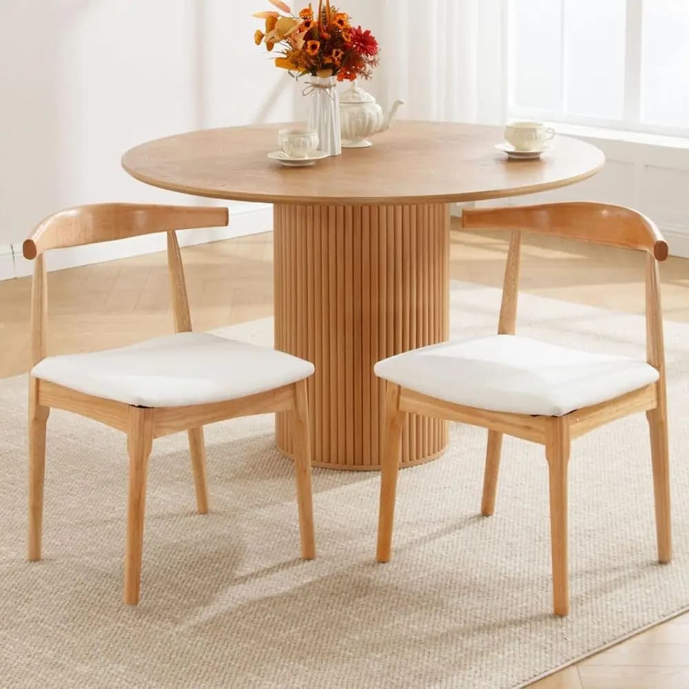 Set di 2 sedie da cucina in tessuto con cuscino in lino, design a schienale a botte, sedie moderne per sala da pranzo, finitura in legno naturale