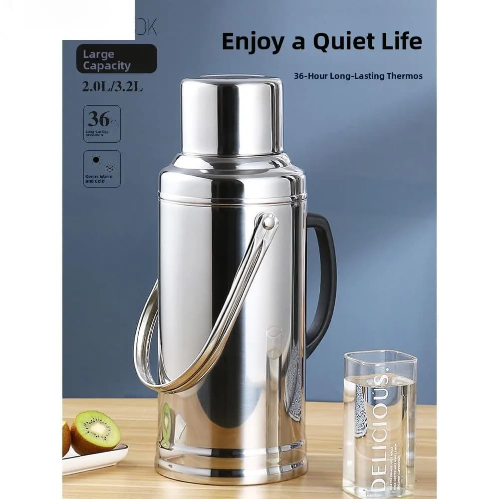 Bottiglia Termica in Acciaio Inox Stile Vintage, Teiera con Beccuccio, Serbatoio Interno di Piccole Dimensioni, Thermos per Acqua Calda con Tappo in Legno per Ufficio