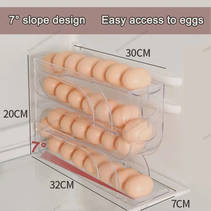 Scatola portaoggetti automatica per uova rotolante per uso domestico Frigorifero da cucina Porta laterale Portaoggetti per uova 30 Scatole per uova Conservazione delle uova a 3 strati