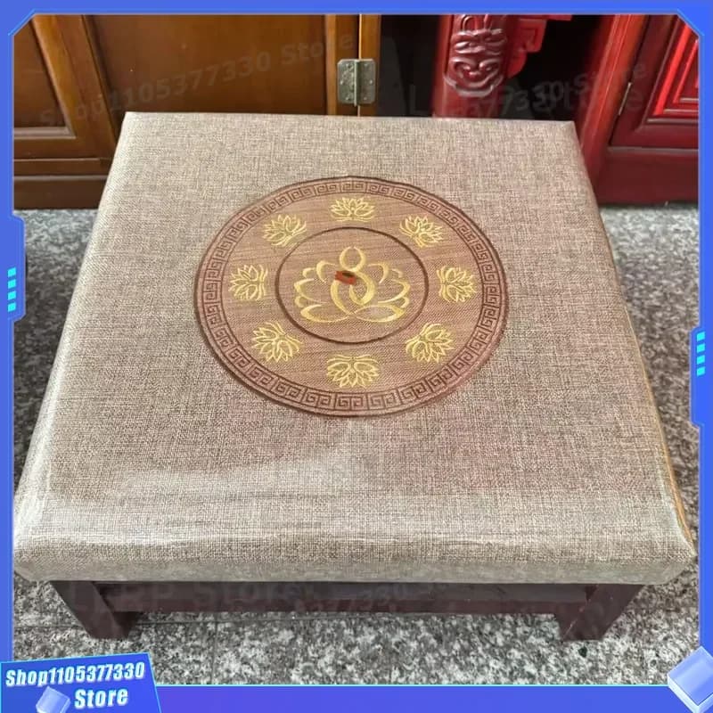 Solid Wood Lotus Meditation Stool Thickened Kneeling Pad for Buddhist Worship Ritual Sitting Cushion Repair Floor Pillow Zen