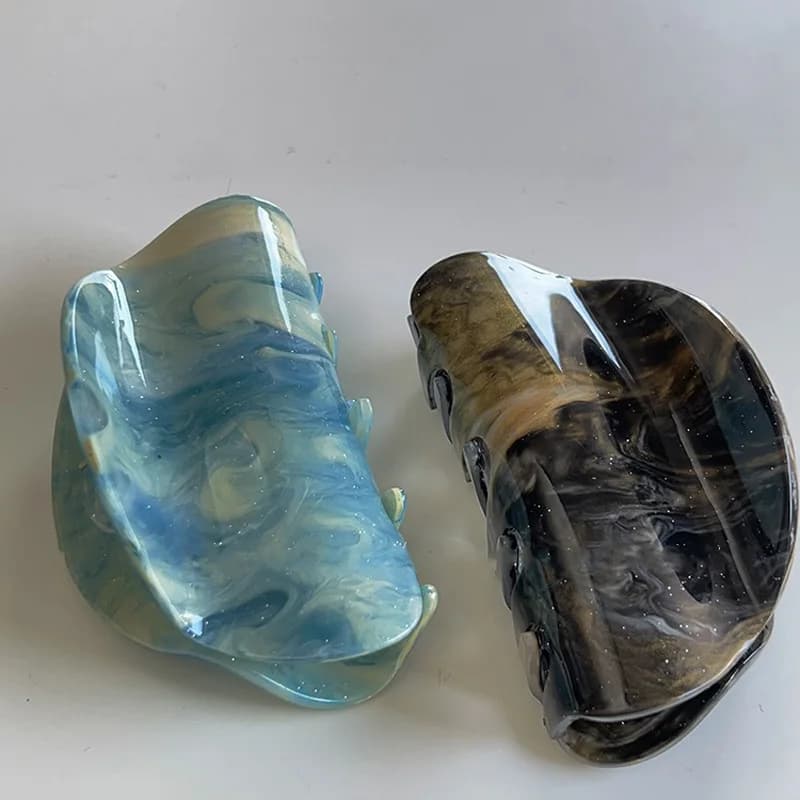 1 pz Nuovo inchiostro nero oro blu cielo stellato pittura a olio fermaglio per capelli artistico clip di squalo fermaglio per capelli posteriore