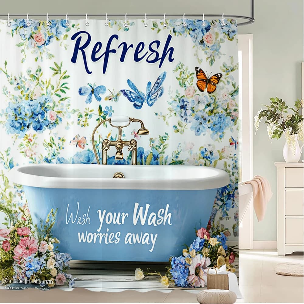 Bellissimo modello di fiori per vasca da bagno, tenda da doccia in tessuto stampato, tenda da bagno, decorazione per la casa con ganci