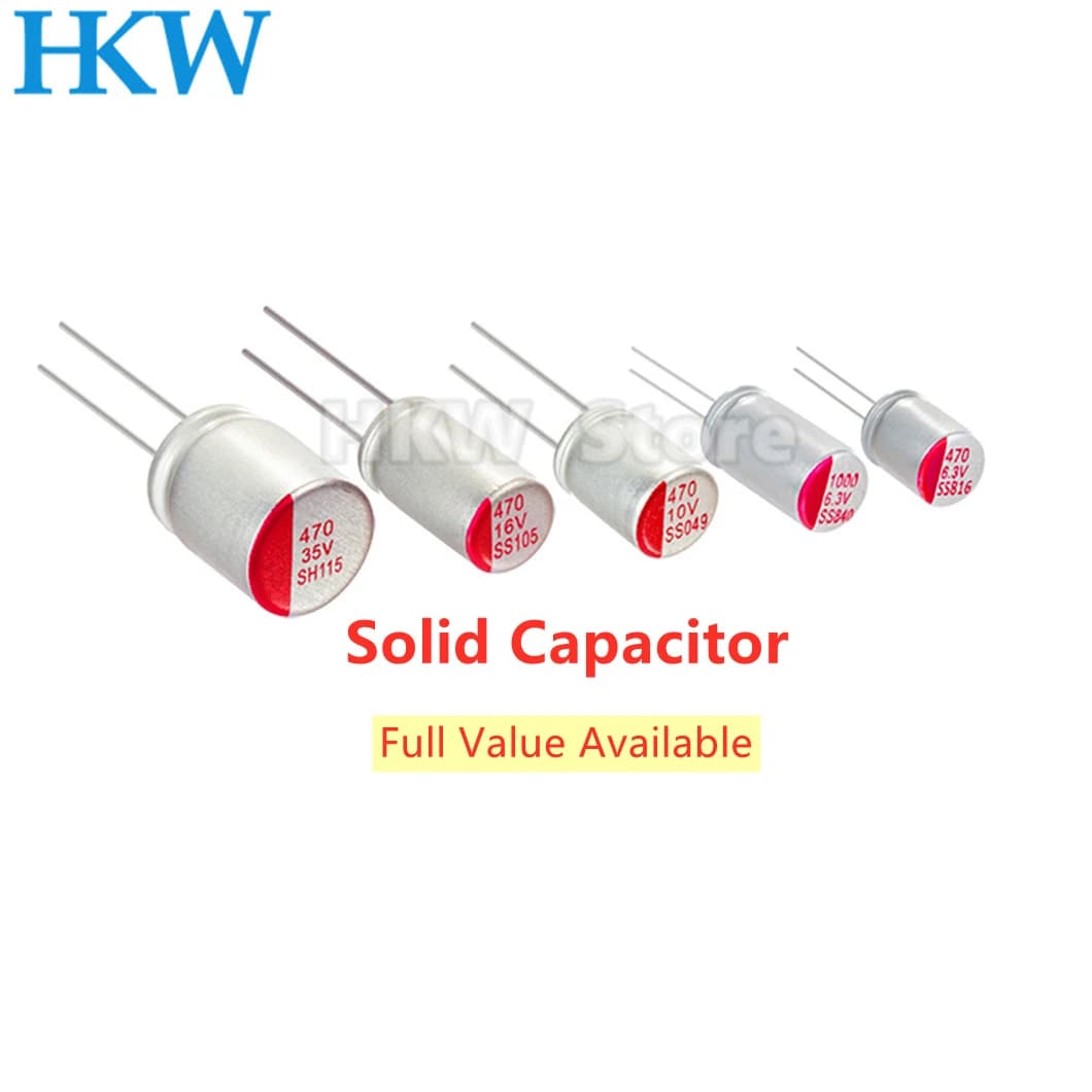 10 pz Condensatore Elettrolitico Solido DIP Basso ESR 6.3 V 10 V 16 V 25 V 35 V 50 V 63 V 100 V 10 UF 47 UF 100 UF 220 UF 470 UF 820 UF 1000 UF 2200 UF