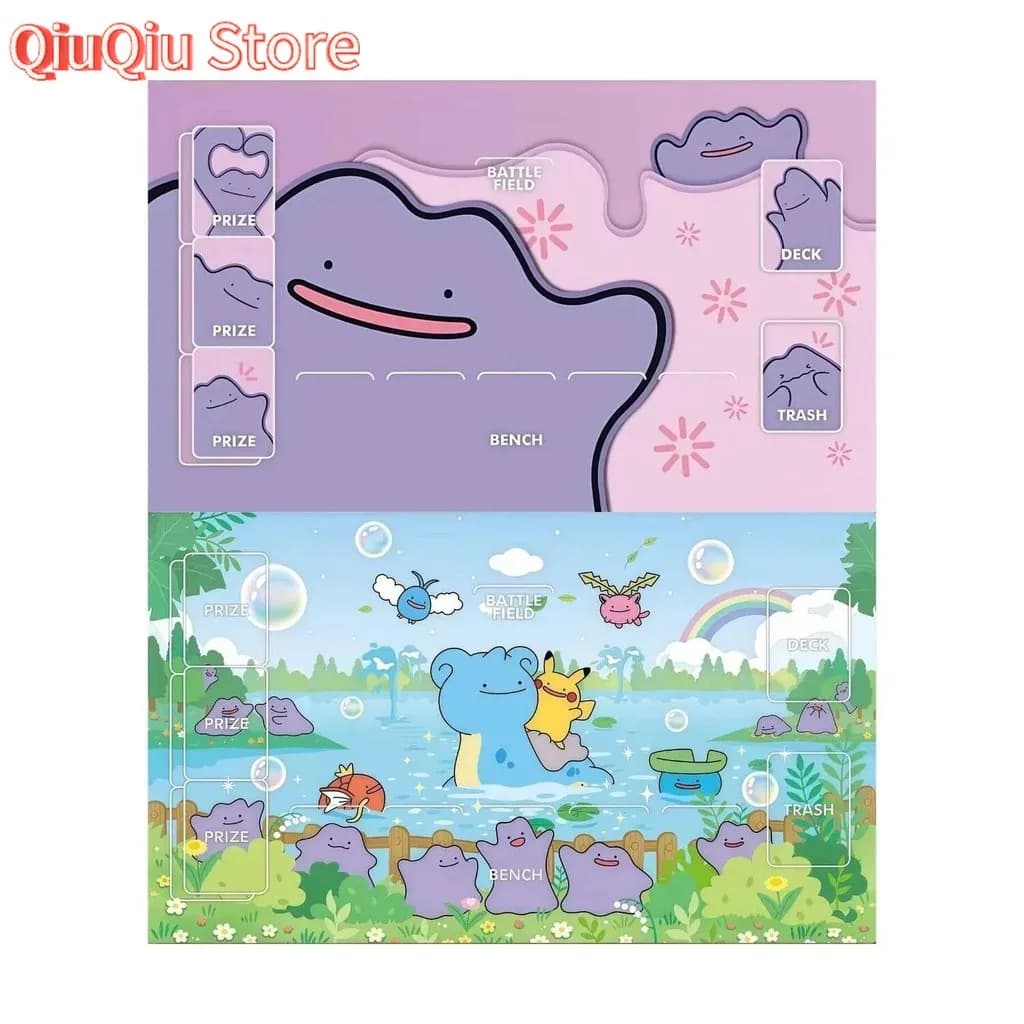 Fai da te nuovo cartone animato Ptcg Ditto carino Q versione carta tappetino da battaglia Ptcg Ditto giocatore singolo gioco da tavolo carta da battaglia pad giocattoli