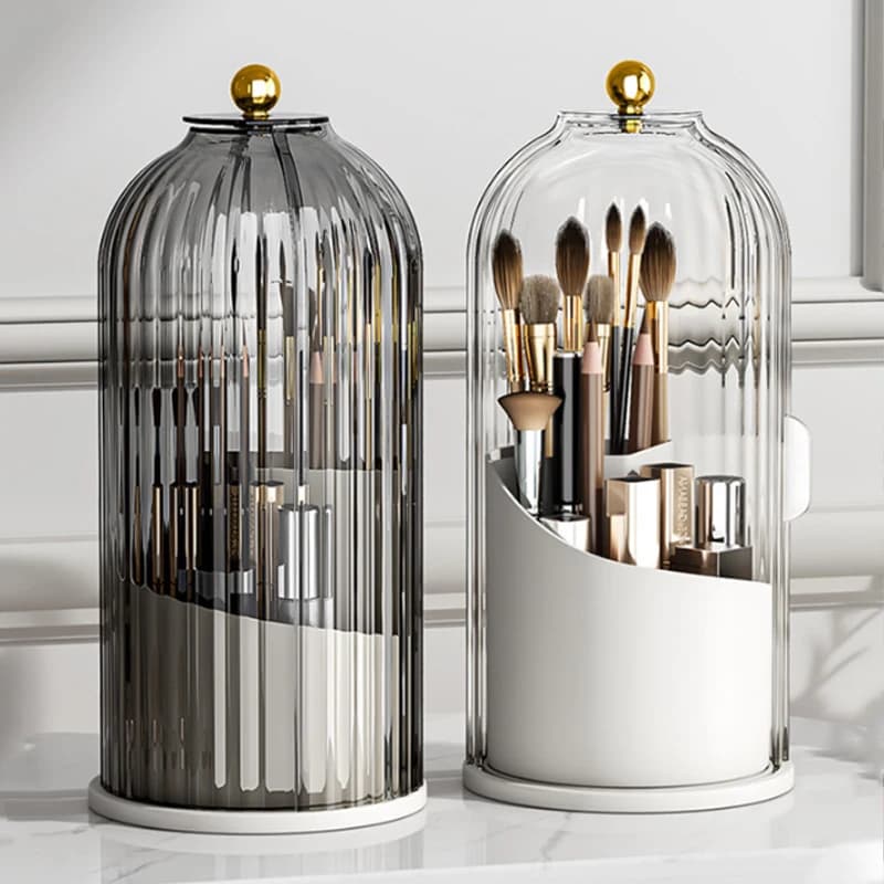With Cover 360 ° Rotating Makeup Brush Holder Luxury Cosmetics Storage Box with Sliding Door Design for Clear Visibility, Lipstick and Eyebrow Pencil Storage Box, Eyeshadow Storage Box.