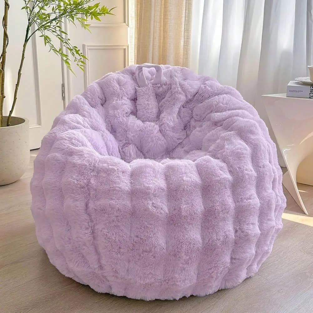 Faux Rabbit Fur Bean Bag Cover For Kids Adults Soft Fuzzy Stuffed Animal Storage Comfy Shaggy Bubble Waffle Design No Filler In
