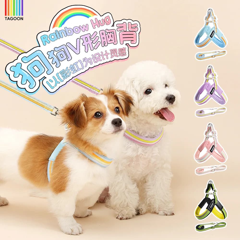Set di guinzagli per cani leggeri e traspiranti color arcobaleno, set di guinzagli per animali domestici, cinghia ergonomica regolabile, nuovo arrivo in magazzino