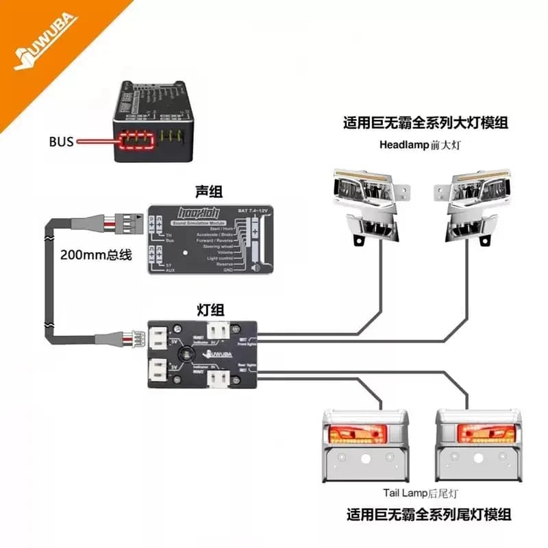 Cavi del modulo adattatore del sistema audio per camion RC adatti per kit adattatori del sistema di illuminazione del sistema audio NOOXION e Fury Bear parti fai da te