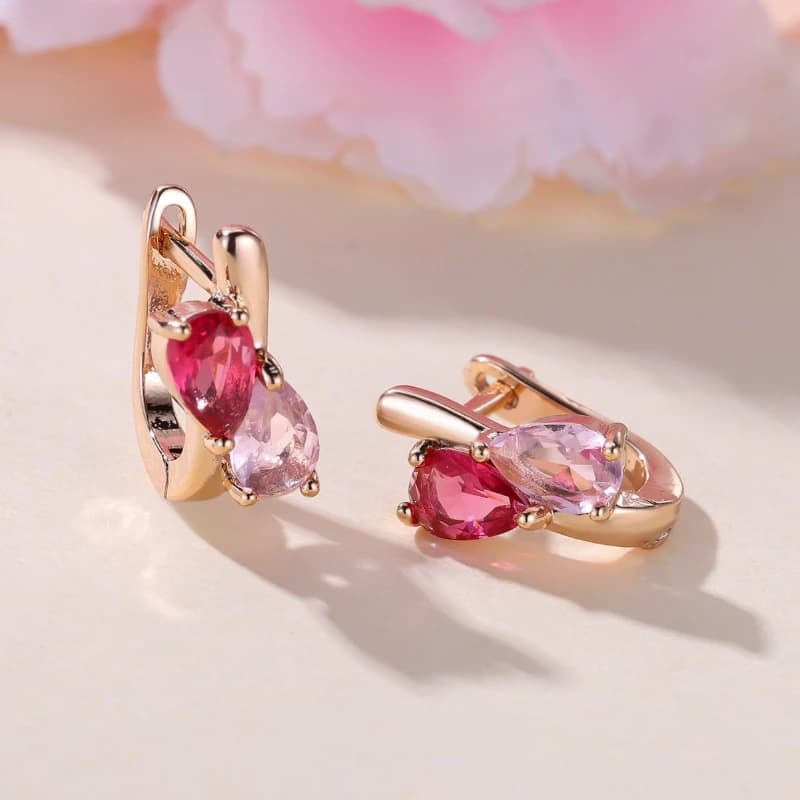 Rim Earrings with Red Crystal Heart for Woman, Simple Color Gold Jewelry for Wedding