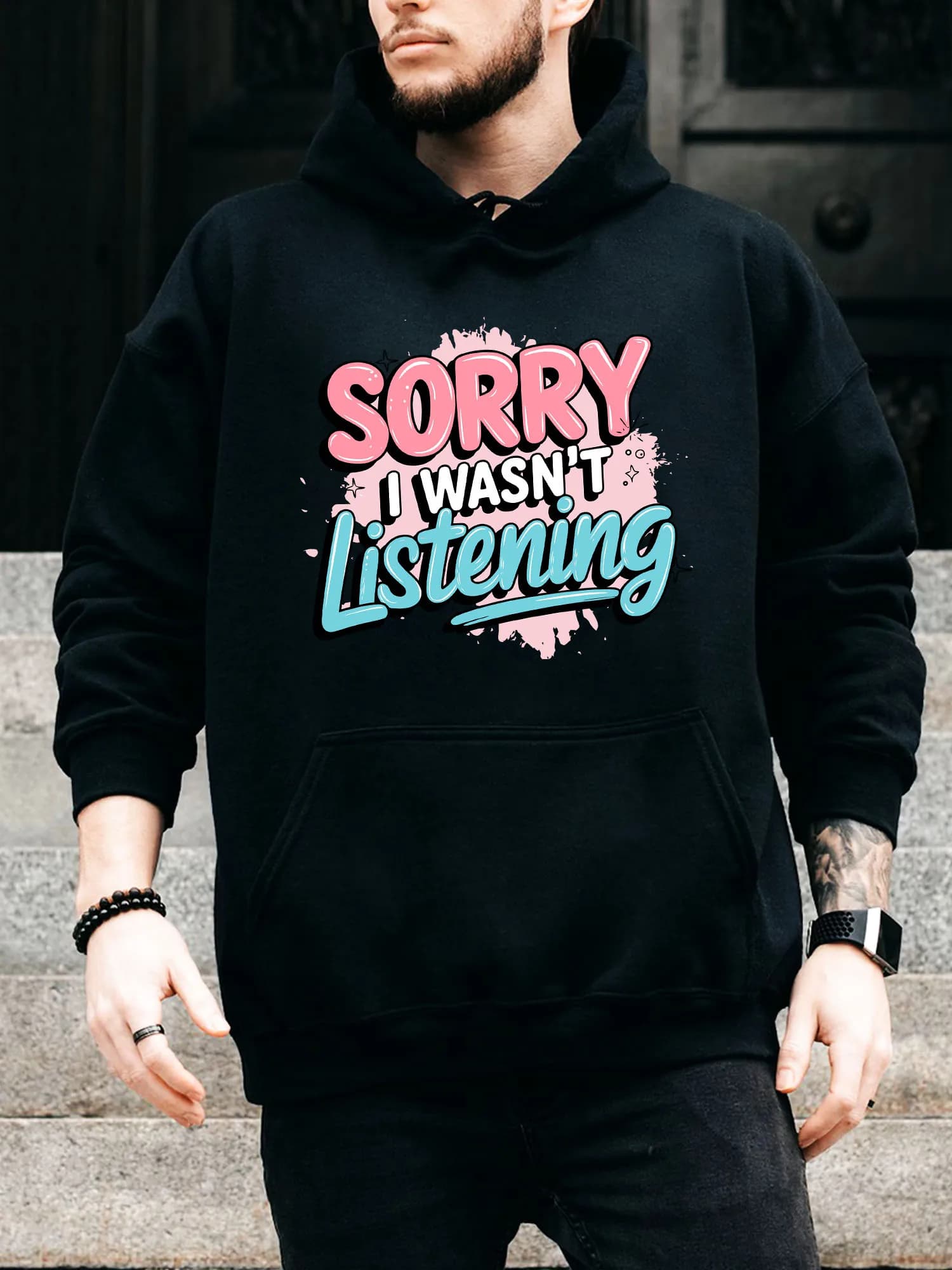 Scusa, non ascoltando Felpa con cappuccio da uomo con coulisse - Pullover nero casual e confortevole, felpa con cappuccio autunno e inverno