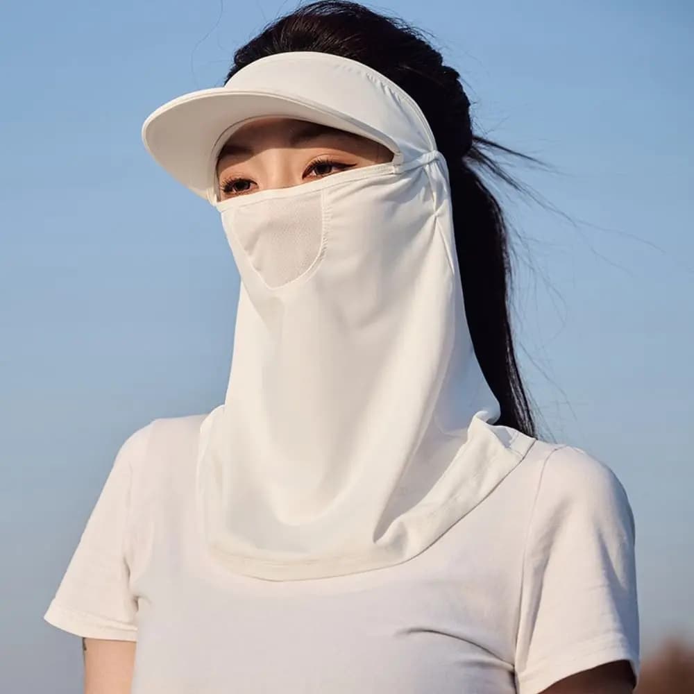 Sciarpa Copriviso Monocolore con Protezione Solare, Maschera in Seta Ghiaccio, Visiera, Cappello a Tesa Larga, Velo Protettivo UV per Sport