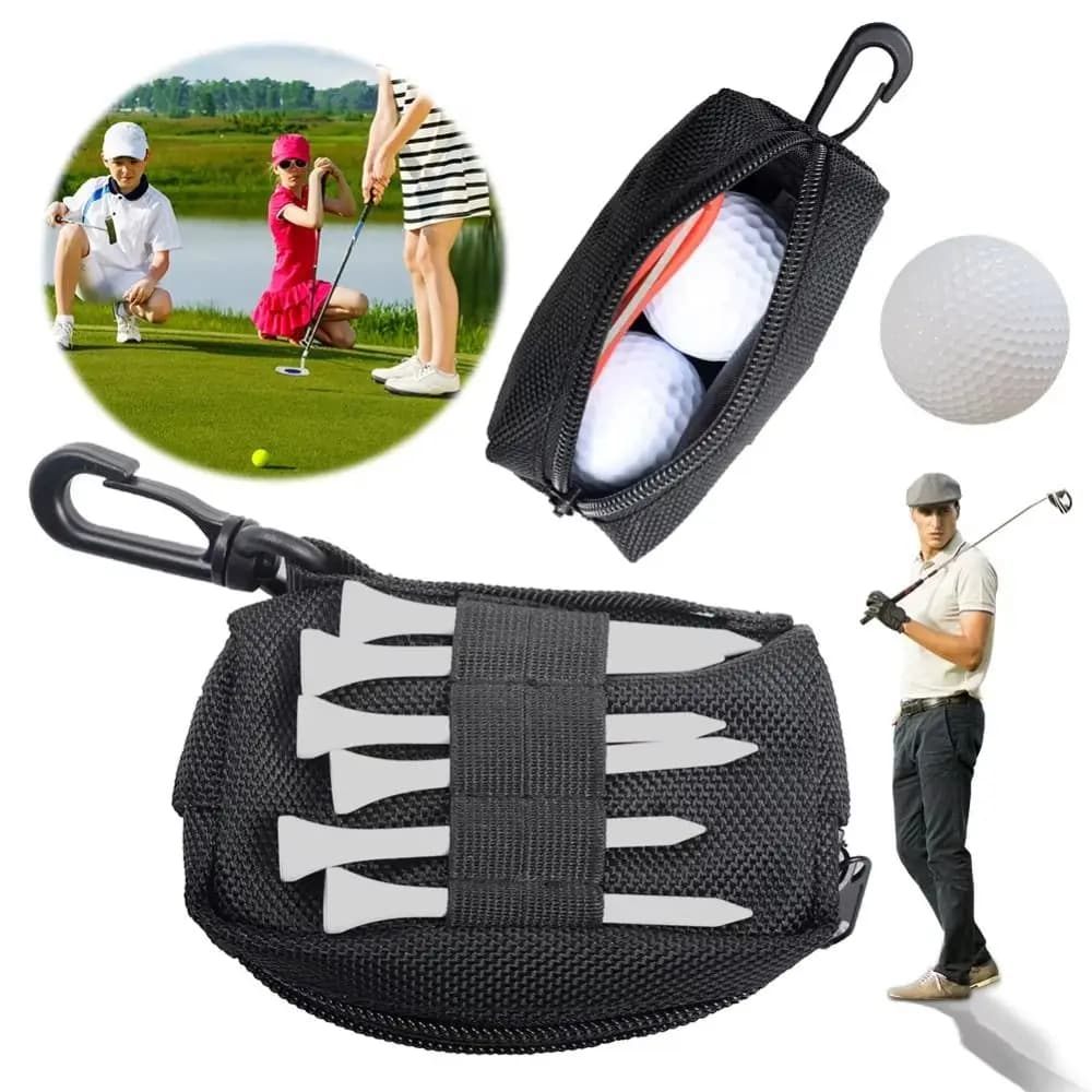 Porta Tee da Golf, Sacchetto Porta Palline da Golf in Tessuto Oxford con Chiusura a Cerniera, Piccola Borsa da Cintura con Clip, Tasca Portaoggetti, Porta Palline da Golf