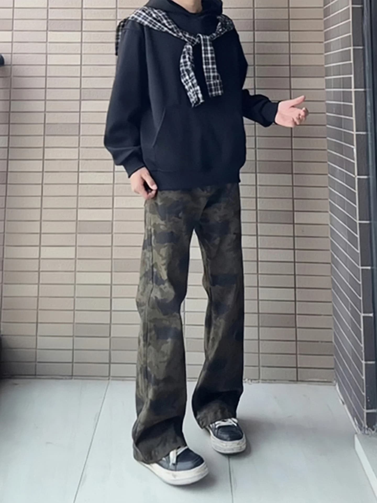 Jeans da Uomo American Sle Retro Camouflage Slim Fit, Pantaloni Trendy Autunno Inverno High Street a Gamba Dritta con Micro Flare
