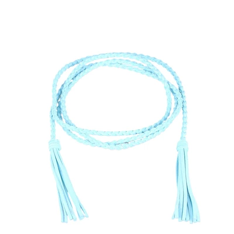 Cintura da donna in pelle intrecciata blu con nappe sottili, cinture da donna per vestiti, colore caramella, nuova cintura estiva con lacci, verde, nera, rossa