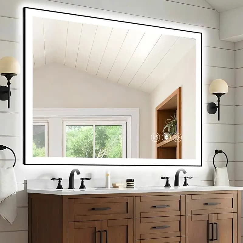 Specchio da bagno LED intelligente senza cornice da 48 x 40 pollici con controllo touch e funzione antiappannamento