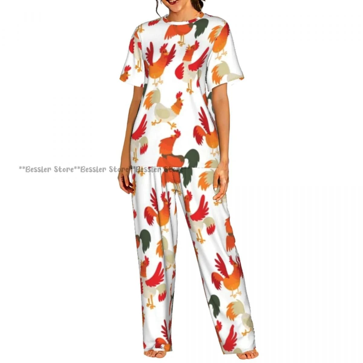 Women's pyjamas, home pajamas set, cute pajamas with gall illustration of cartoons, short sleeves