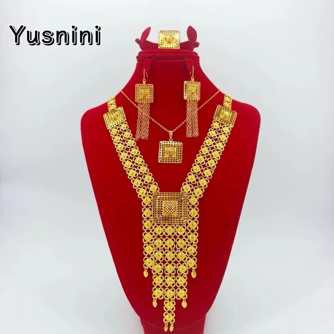 Nuovi orecchini e anelli con collana placcata oro 24 carati dalla Germania per set di gioielli romantici per feste di matrimonio per gli amanti YY10907