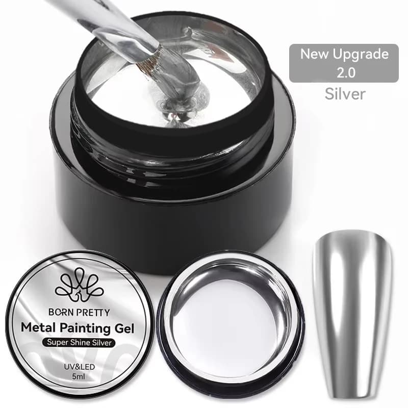 BORN PRETTY Smalto gel per pittura metallizzata per nail art Soak Off Gel Smalto per unghie Oro Argento Metallo Glitter Gel UV 5ml