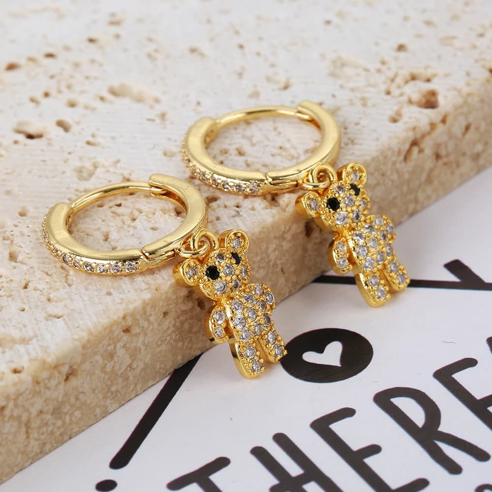 Orecchini a Clip da Donna di Lusso con Orsetto Intarsiato di Diamanti, Orecchini Creativi da Sposa, Semplici ed Eleganti