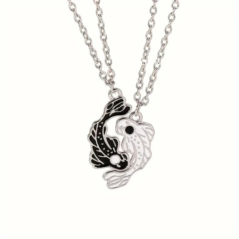 2-Piece Fashion Tai Chi Fish Pendant Necklace - Unisex Alloy Material, Non-Precious Metal Plating, Casual Dress Accessories - Perfect Gift Choice