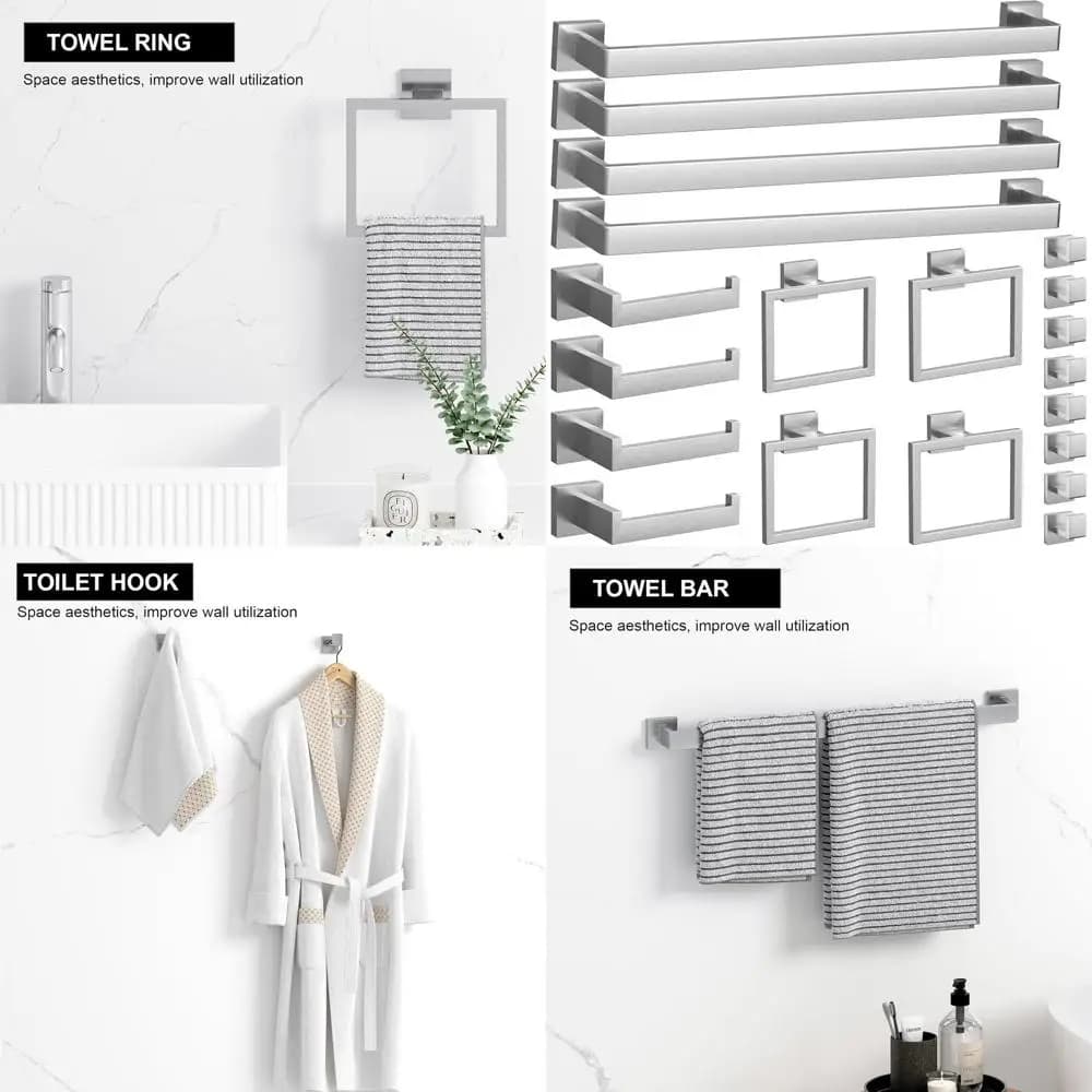 Set di accessori da bagno in nichel spazzolato da 23,6 pezzi, portasciugamani e mensole a parete, accessori in acciaio inossidabile