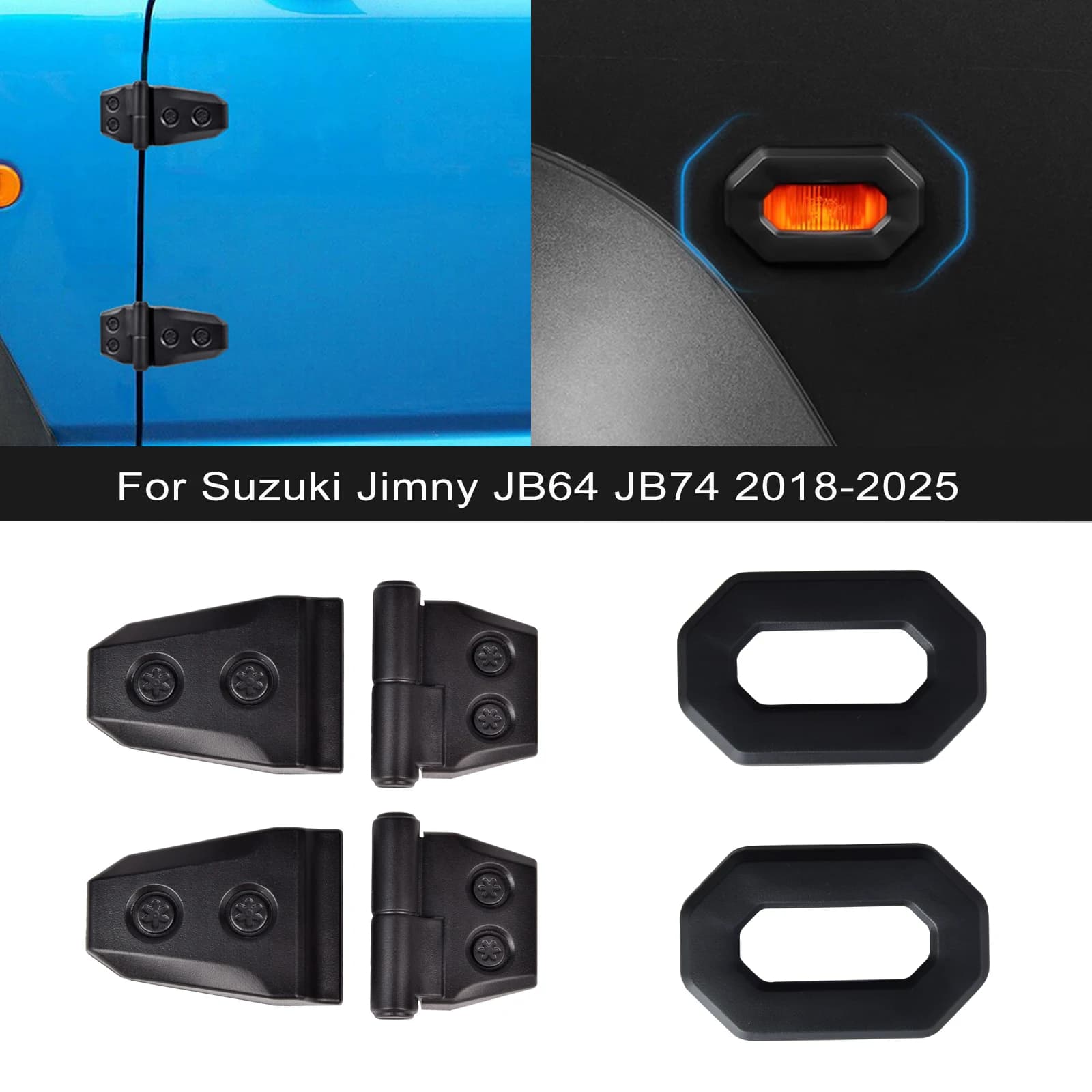 CKEGUO 2PCS Per Suzuki Jimny JB74W 2018-2025 auto Cerniera Della Porta Decorazione Della Copertura Nero ABS Accessori Esterni