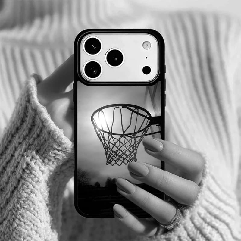Cover per iPhone con motivo pallone da basket per iPhone 17 Air, 16e, 15, 14, 13 Pro Max, 12, 11, X, XR, XS, SE2020, 6, 8, 7 Plus