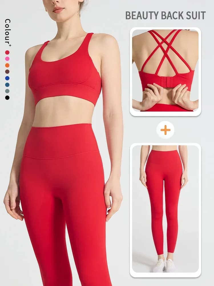 Completo Sportivo da Donna in Due Pezzi, Abbigliamento per Yoga, Pilates e Fitness, Reggiseno Sportivo Push-up e Leggings