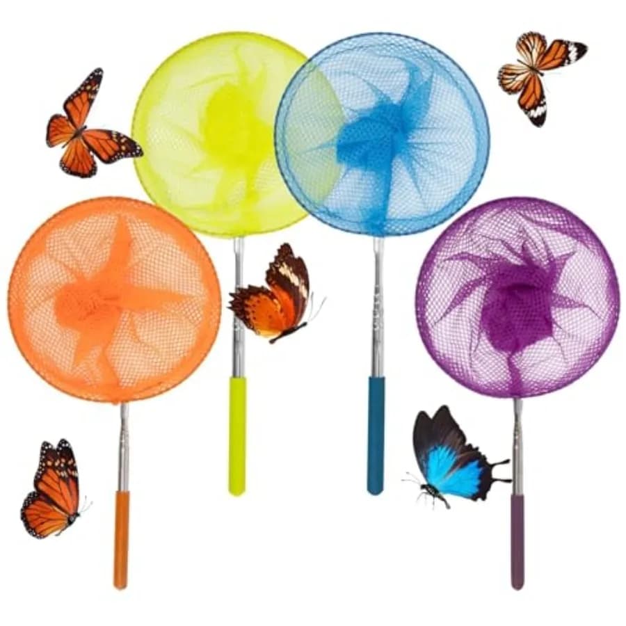 Set di 4 Reti da Pesca Telescopiche a Farfalla - Rete Colorata Estensibile da 24 Pollici per Catturare Insetti, Pesci e Coccinelle con Luce