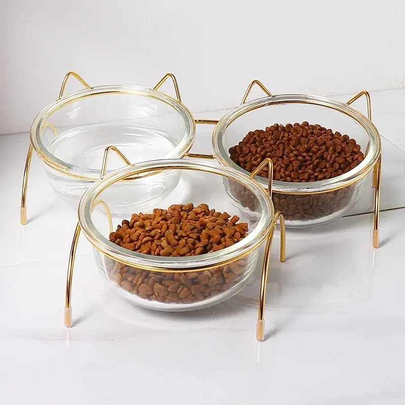 Non-slip Double Cat Bowl Transparent Dog Bowl with Stand Pet Feeding Water Bowl for Dog Cats Food Pet Feeder Bowls