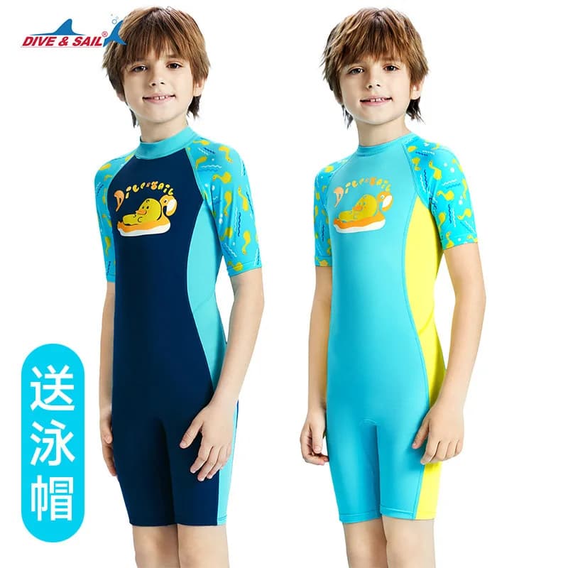 2025 new swimsuit for kids full costume with short-sleeping sunscreen for boys learn swimsuit for swimming training