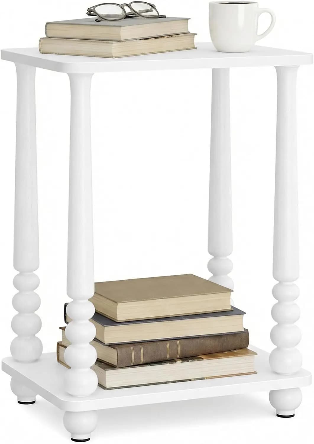 Collezione Mariel - Tavolino laterale, comodino decorativo per piccoli spazi, tavolino rettangolare con ripiano, gambe in legno massello, stile Mid-Century