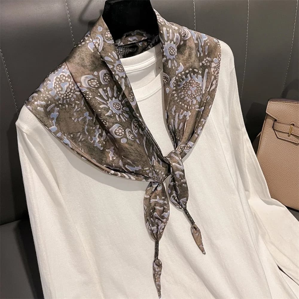 Imitation Silk Cashew Floral Silk Scarf Literary Style Versatile Accessory Waist Triangle Scarf Belt Shirt Extender