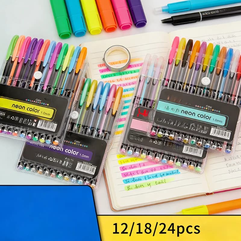 Penna gel flash in metallo da 12/18/24 pezzi, adatta per la scuola, l'ufficio, libro da colorare per adulti, penna promozionale con pennarello artistico per pittura di diario