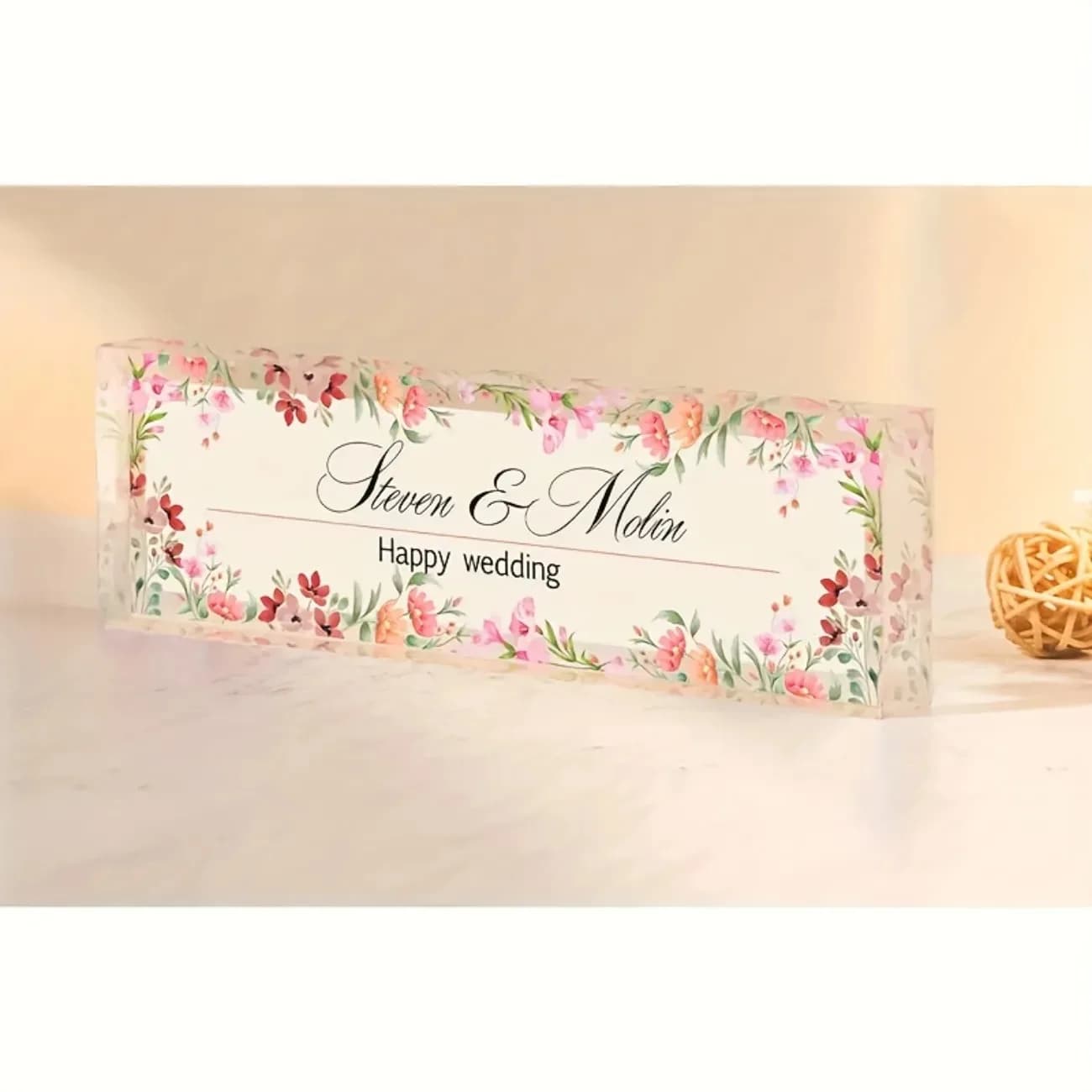 Targhetta da Scrivania in Acrilico 2D Personalizzabile, Motivo Floreale Colorato, Decorazione Elegante per Ufficio (Solo Decorazione)